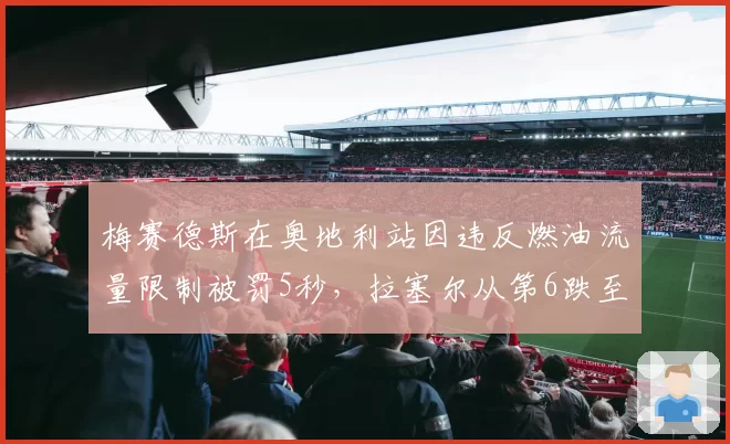 梅赛德斯在奥地利站因违反燃油流量限制被罚5秒，拉塞尔从第6跌至第9